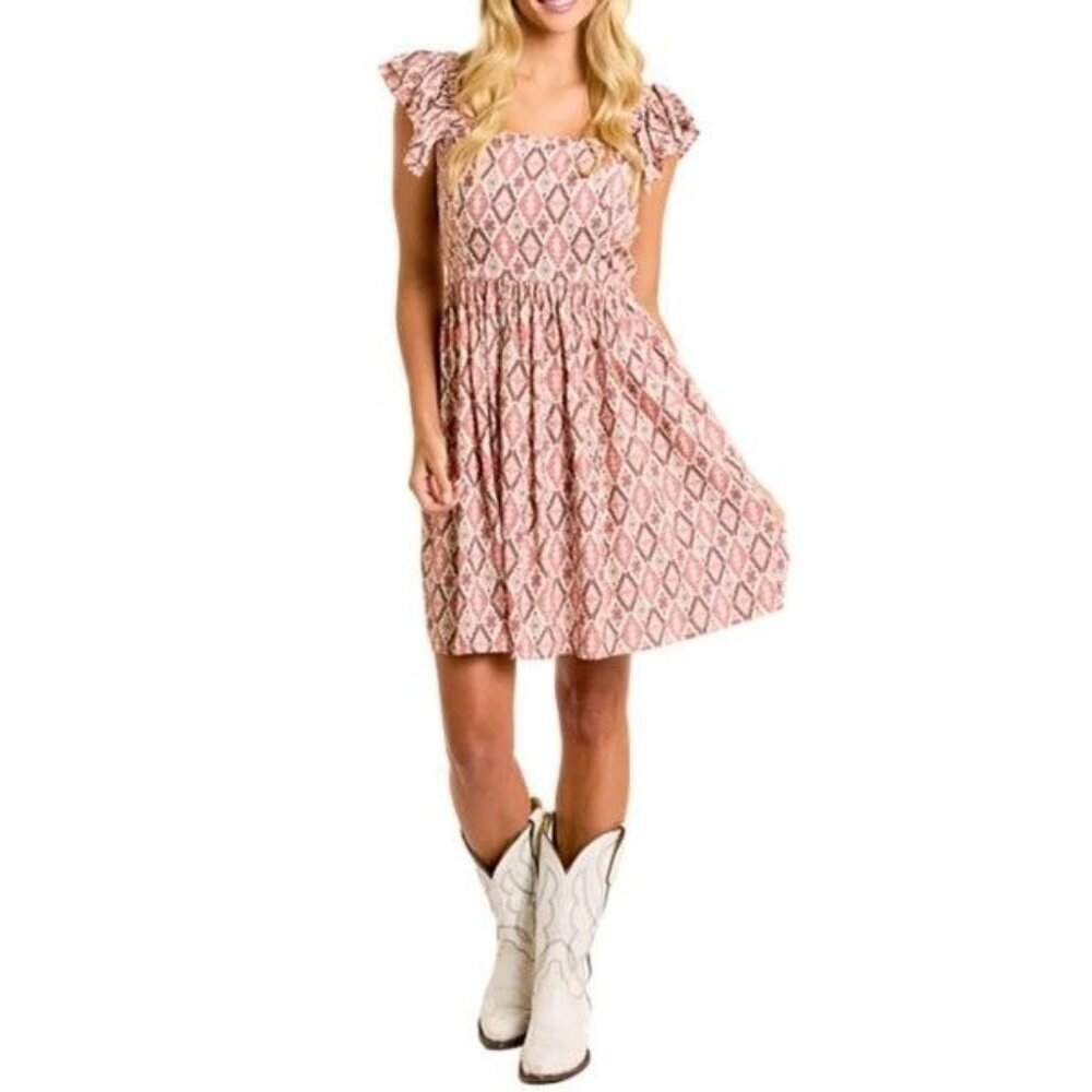 Rock & Roll Women's Aztec Print Mini Dress Rose/Mauve